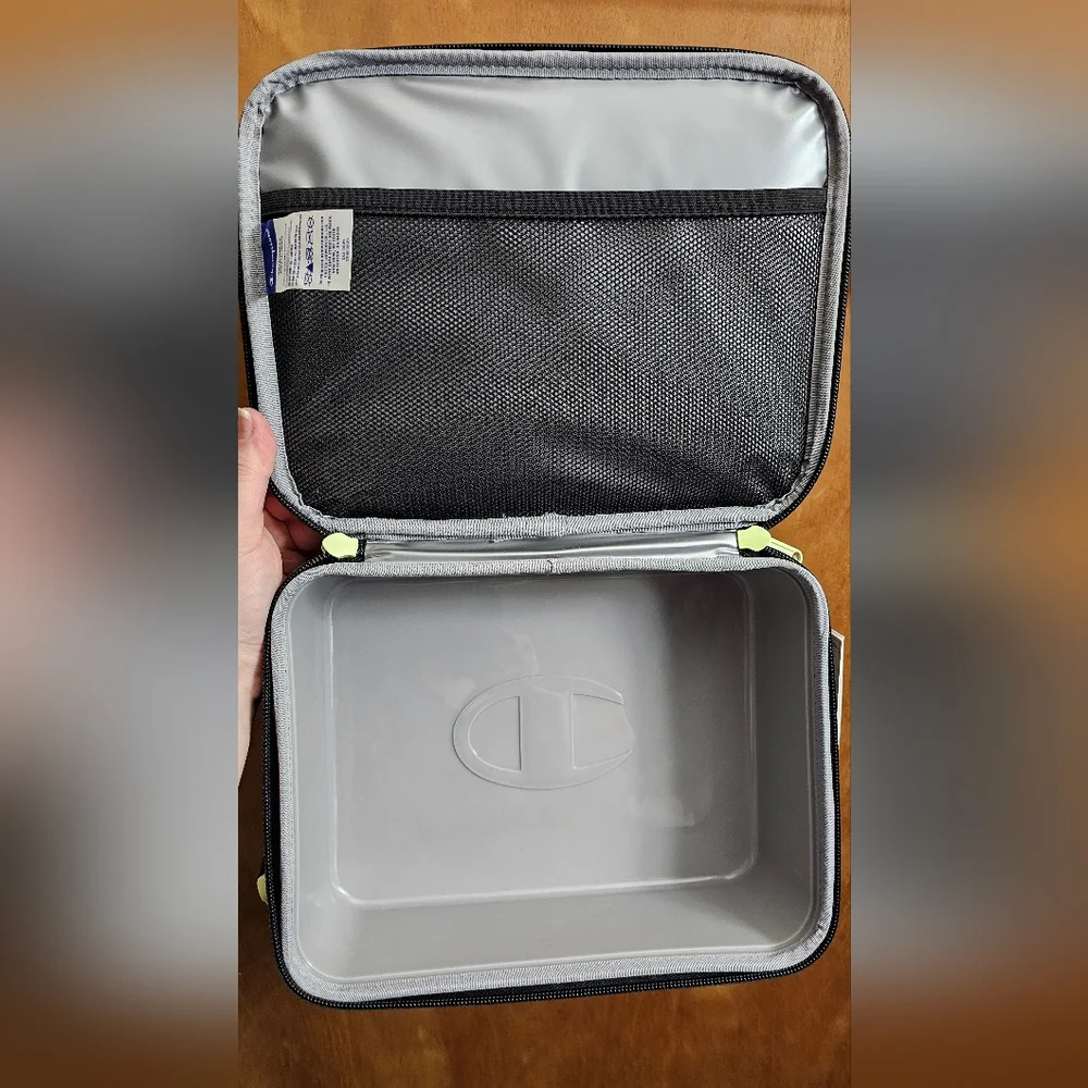 Champion center Insulated Lunch Box Tote Bag tray kit New Gray Black Yellow NWT